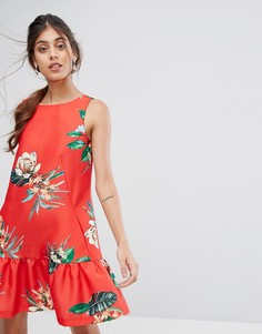 Платье А-силуэта с цветочным принтом и баской Closet - Мульти