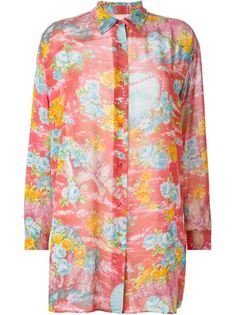 прозрачная рубашка с цветочным принтом   Kenzo Vintage