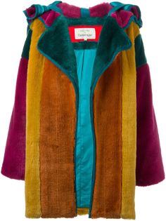 меховое пальто в стиле колор-блок  Jc De Castelbajac Vintage