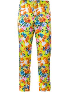 брюки с принтом цветов и дорожного конуса Moschino