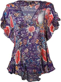 блузка с оборками и цветочным рисунком Roberto Cavalli