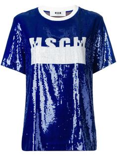 футболка с пайетками и логотипом MSGM