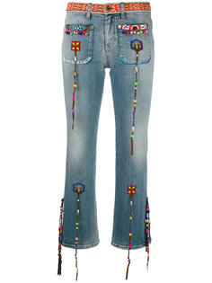 декорированные укороченные джинсы с бахромой  Roberto Cavalli