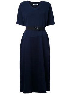 платье с V-образным вырезом и поясом Jil Sander