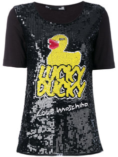 футболка с отделкой пайетками lucky ducky  Love Moschino