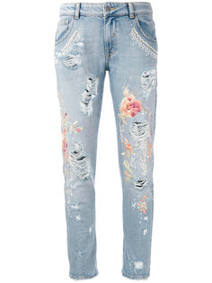 джинсы с цветочной вышивкой  Amen