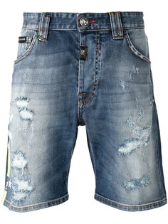джинсовые шорты с рваными деталями Philipp Plein