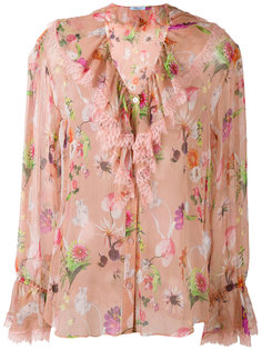 блузка с цветочным рисунком и оборчатым воротником Blumarine