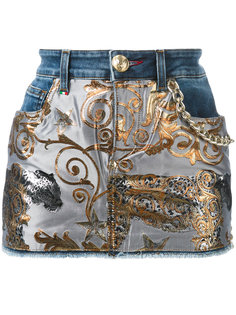 джинсовая мини юбка с леопардами Philipp Plein