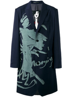 пальто миди с лацканами и абстрактным принтом Yohji Yamamoto