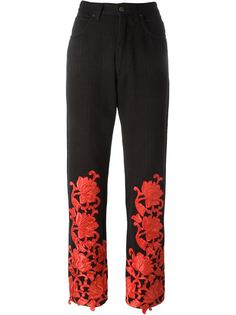 брюки с цветочной вышивкой Fendi Vintage