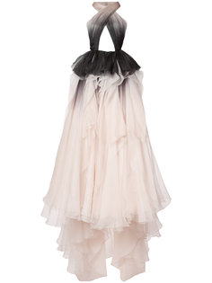 плиссированное платье в пол из органзы Marchesa