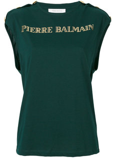 топ с золотистым логотипом Pierre Balmain