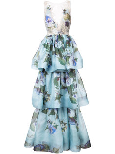 платье в пол с цветочным мотивом Marchesa