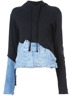 denim detail hoodie Greg Lauren