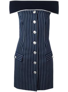 полосатое платье с открытыми плечами Pierre Balmain