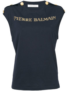 топ с золотистым логотипом Pierre Balmain