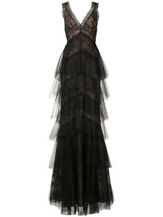 ярусное кружевное платье с цветочным узором  Marchesa Notte