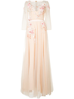 длинное платье с цветочной вышивкой  Marchesa Notte