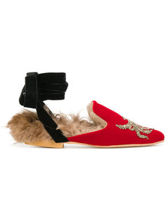 lamb fur lined tied slippers Gia Couture
