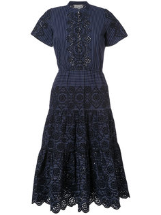 English embroidery pinstriped dress Sea