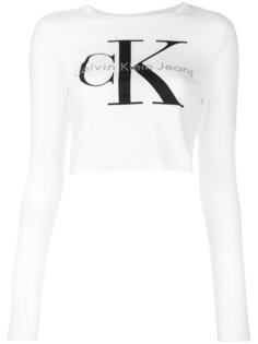 укороченный топ с длинными рукавами и логотипом Calvin Klein Jeans