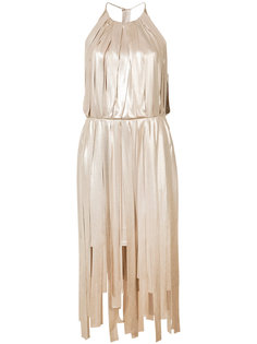 плиссированное платье с полосками металлик Halston Heritage