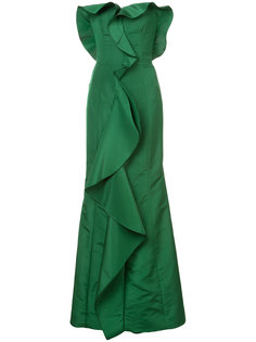платье в пол с каскадными воланами Oscar de la Renta
