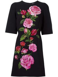 платье с принтом роз Dolce & Gabbana