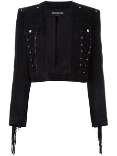 укороченная куртка с бахромой на рукавах Balmain