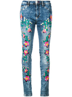 джинсы скинни с цветочной вышивкой  Philipp Plein