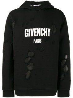 толстовка с капюшоном с принтом с логотипом и эффектом потертости Givenchy