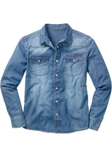 Джинсовая рубашка с длинными рукавами (синий «потертый») Bonprix