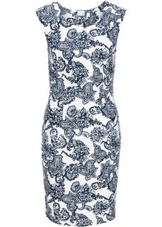 Трикотажное платье с формирующим эффектом (кремовый/темно-синий) Bonprix