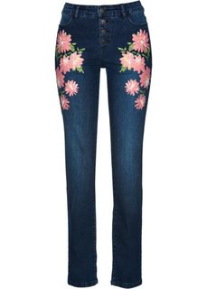 Стрейтчевые джинсы с цветочным принтом (синий «потертый») Bonprix
