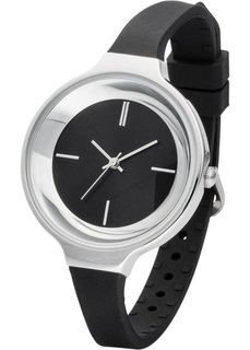 Часы на узком силиконовом браслете (черный/серебристый) Bonprix