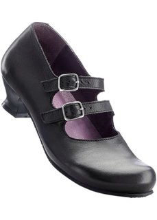 Удобные кожаные туфли на ремешке (черный) Bonprix