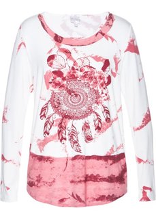 Трикотажная туника с принтом (ярко-розовый матовый/цвет белой шерсти) Bonprix