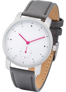 Часы с контрастными стрелками (серый/ярко-розовый) Bonprix