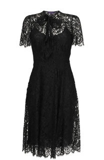 Шелковое платье-миди с кружевной отделкой Ralph Lauren