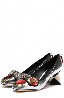 Туфли Jackie из металлизированной кожи с декором Dolce &amp; Gabbana