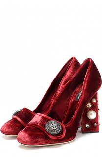 Бархатные туфли Jackie на декорированном каблуке Dolce &amp; Gabbana