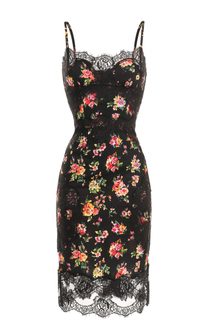 Шелковое платье-миди с кружевной отделкой и принтом Dolce &amp; Gabbana