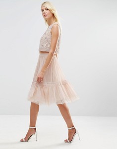 Тюлевая юбка с кружевом Needle & Thread - Бежевый