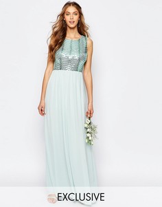 Платье макси с открытой спиной и пайетками TFNC WEDDING - Зеленый