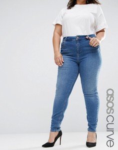 Темные зауженные джинсы с классической талией ASOS CURVE Lisbon - Синий