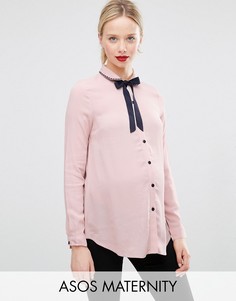 Блузка для беременных с завязкой у горловины и вышивкой на воротнике ASOS Maternity - Розовый
