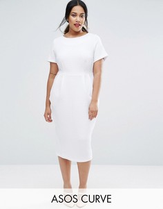 Облегающее фактурное платье миди ASOS CURVE - Белый