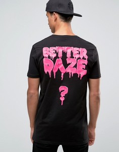 Свободная удлиненная футболка с рельефной надписью на груди и сзади ASOS - Черный