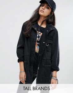 Джинсовая oversize-куртка с отделкой в стиле милитари Noisy May Tall - Черный